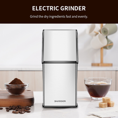 Caffè elettrico d'argento Bean Mill Grinder di Lid Press Button del macinacaffè di acciaio inossidabile 304