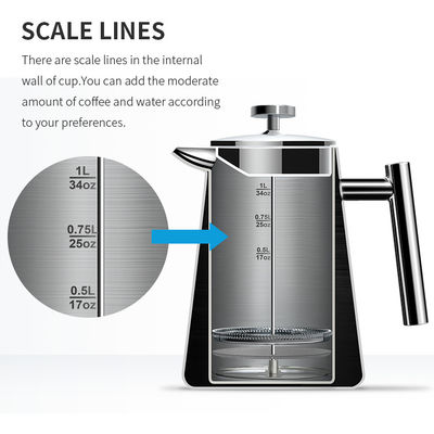 Doppio strato francese automatico di acciaio inossidabile di viaggio della macchinetta del caffè della stampa 1000ML