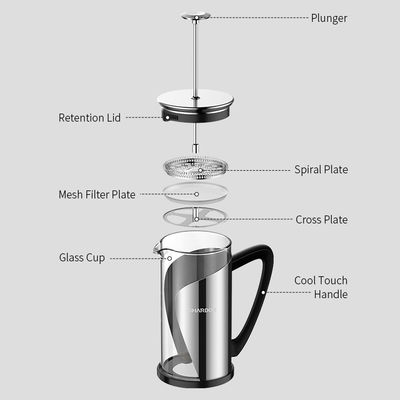 Tè di vetro classico di campeggio isolato di grande della stampa di acciaio inossidabile viaggio francese della macchinetta del caffè